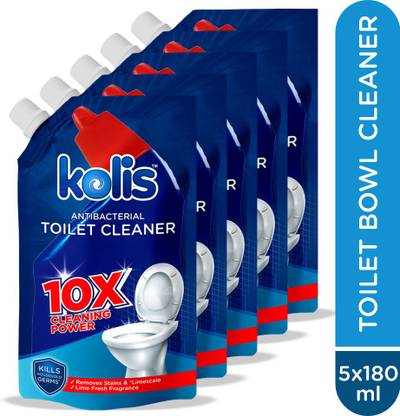 kolis Antibacterial Toilet Bowl Cleaner Refill Pouch, Pack of 5 (180ml each) Lemon Liquid Toilet Cleaner