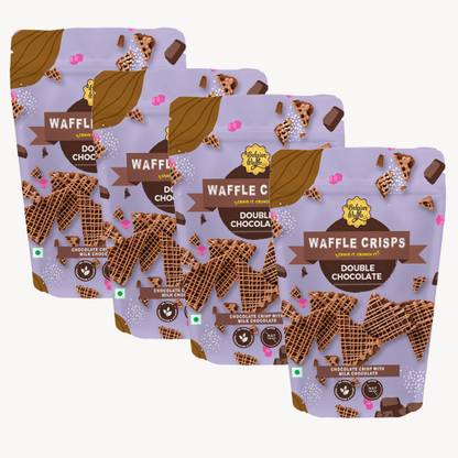 The Belgian Waffle Co Waffle Crisps- Double Chocolate- with Milk Chocolate Drizzle - Thin, Crunchy, and Eggless - 90 gm x 4 (Pack of 4) Waffles