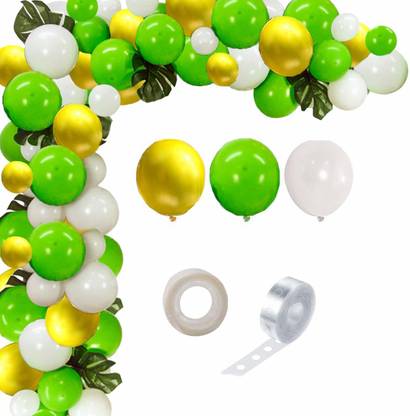 Bash N Splash Solid jungle safari theme Green, White & Yellow Garland Party Decoration Pack With Arch Strip & Glue Dots(Pack of 102) Balloon