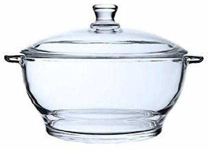 promise plus group Glass Casserole Deep Round - Oven and Microwave Safe Serving Bowl with Glass Lid 1500 ML (Set of 1) Serve Casserole