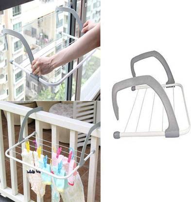 SHIRU TECHNOLOGIES Plastic Wall Cloth Dryer Stand ST- Door Cloth Hanger | Foldable Drying Rack | Adjustable Indoor/Outdoor Easy Folding Clothes Drying Racks Stand, Clothes/Towel Shelf Stand Balcony Window Laundry Hanger Clothing