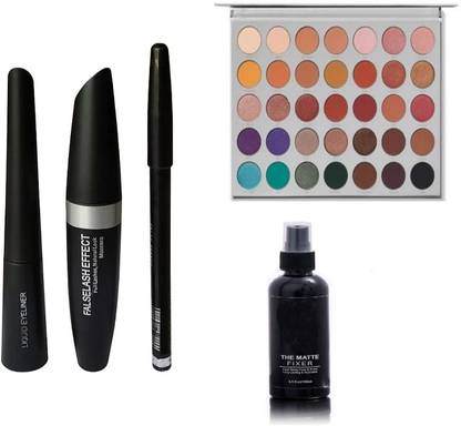 URBEN QUEEN Eyebrow Pencil Black & Liquid EyeLiner & Mascara & MAKEUP BASE FIXER PRIMER PLUS jacqueline hill eyeshadow PALETTE ( 5 ITEM IN THE SET )