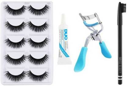 AVEU 5 Pair Eyelash, Eyelash Curler, Eyelash Glue With Black Eyebrow Pencil (8 Items in the set)