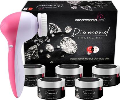 PROFESSIONAL FEEL Diamond Facial Kit With Face Massager For Unisex, In-stat Glow Facial in INDIA