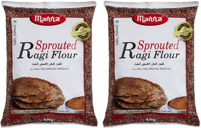 Manna Sprouted Ragi Flour, 2kg (1kg x 2 Packs) | 100% Natural Finger Millet Flour | Nachni Atta | Kelvaragu Flour | Rich in Calcium & Protein