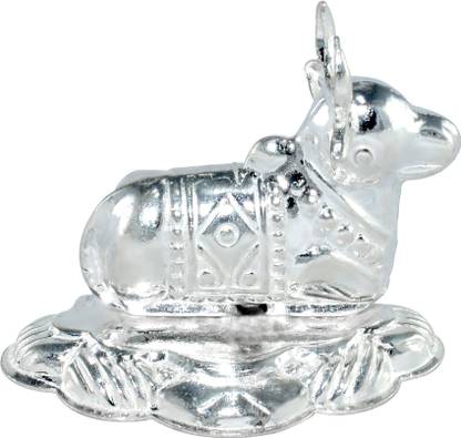 KMJ Pure Silver Nandi Idol for Puja and Gifting Purpose (wt. 11 gms) Decorative Showpiece  -  3.5 cm