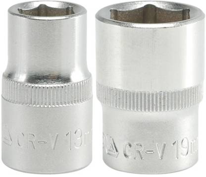YATO 2 Hexagonal Sockets YT-1206(13mm),YT-1212(19mm) with length of 38mm and 1/2 inch drive made of chromium Vanadium-Pack of 2 Socket Set