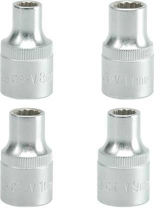 YATO 4 BiHexagonal Sockets YT-1270(8mm), YT-1271(9mm), YT-1272(10mm), YT-1273(11mm) with length of 38mm and 1/2 inch drive made of chromium Vanadium-Pack of 4 Socket Set