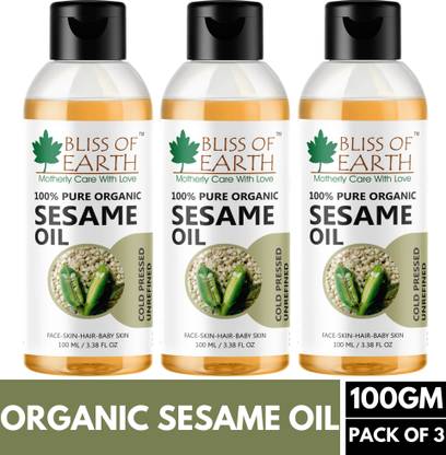 Bliss of Earth 100% Pure Organic Sesame Oil (Coldpressed & Unrefined) 3x100ml