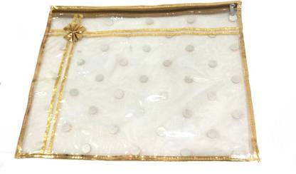3DB Polka Golden Transparent 2 Single Packing All Side Transparent Polka Printed 3 layer Saree Cover Storage Box (Wedding Collection Gift) Premium Clothes Cover Garment Organizer Saree Case Sari Pouch Storage Bag (Set of 2) 360DB/12/19