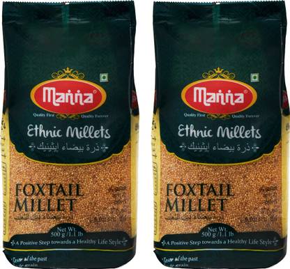 Manna Foxtail Millet Natural Grains, 1kg (500g x 2 Packs) - (Kaon / Kang / Kangni / Kakum / Navani / korralu / Korra / Thinai) | Native Low GI Millet Rice | High Protein & 100% More Fibre than Rice Foxtail Millet