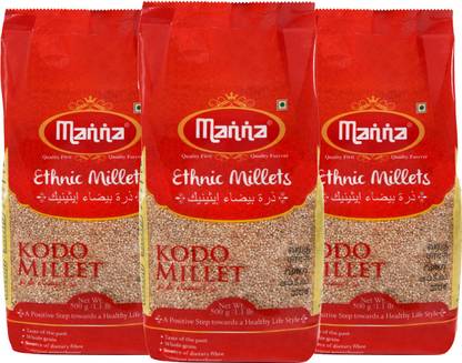 Manna Kodo Millet Natural Grains 1.5kg (500g x 3 Packs) - (Kodra / Varagu / Arikelu / Hark / Varigu) | Native Low GI Millet Rice | High Protein & 100% More Fibre than Rice Kodo Millet