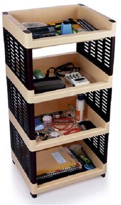 AK HUB Utensil Kitchen Rack Plastic Multipurpose Use Viva 4 Compartments Plastic Rack for Office, Kitchen and General Use Plastic Wall Shelf ( Brown )