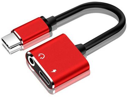 VOROID Red, Black -48-QA-USB Type C Audio Charging Adapter, 2 in 1 Type C to 3.5 mm Head Phone Converter