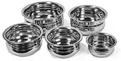 GALOOF Cookware set urli /biryani handi/tope/serveware/storeware steel handi set of 5 Piece Handi 0.5 L, 0.8 L, 1.1 L, 1.6 L, 1.5 L