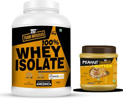TEAM MUSCLES 100% Whey Isolate(Strawberry-2Kg) & Peanut Butter Whey Protein