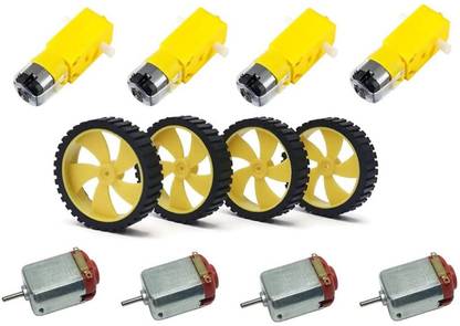 ERHIndia DC Electric Dual Shaft DC Motor with 2 in 1 Tire Wheel 3-6V Dual Shaft Gear Motor Gearbox Engine for Arduino Smart Car and DIY Kits Motor Control Electronic Hobby Kit