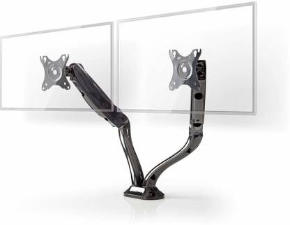 Gadget Wagon Dual Monitor Desk Mount Stand | Full motion computer monitor arm | Holder for 10 to 32 inch LCD computer screen (Black) Desk Mount Monitor Arm