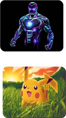 nik city store Fantasticc Iron man with pikachu printed mouse pad | game printed mouse pad | mouse pads for boys Mousepad | pack of 2 Non Slip Base Mousepad