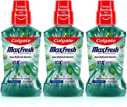 Colgate Maxfresh Plax Antibacterial Mouthwash, (24/7 Fresh Breath) - Fresh Mint ( Pack of 3 )