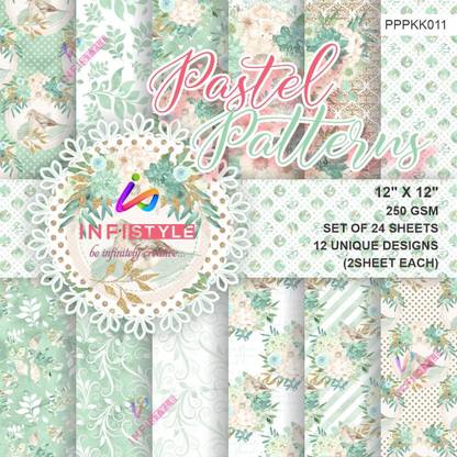 INFISTYLE KKPA0011 Designed Craft Paper Pattern for Scrapbooking Wrapping Paper Craft Sheets (12X12) Unruled 6X6 250 gsm A4 paper