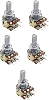 INVENTO 5pcs 100K Ohm Potentiometer Pot Variable Resistor 6 Pins Split Shaft Rotary Linear Dual Taper Audio B Type, Volume Control Potentiometer B100K Rheostat