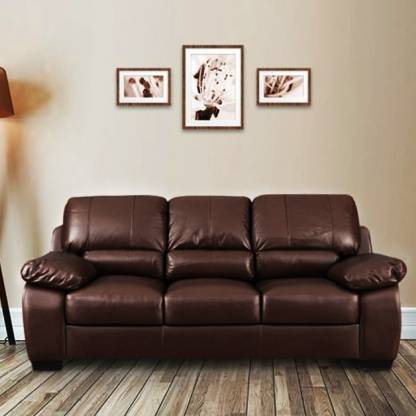 Brickwud Blonsoy Leatherette 3 Seater, Leather Sofa Brown Colour