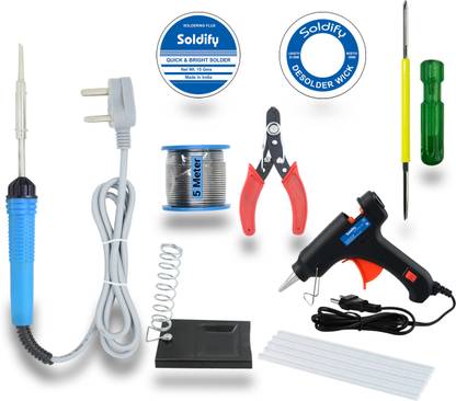 Soldify Basic Bundle Electric 30W Soldering Iron Machine Tool Kit - Set of 9 with Flux Paste and Wire 30 W Simple