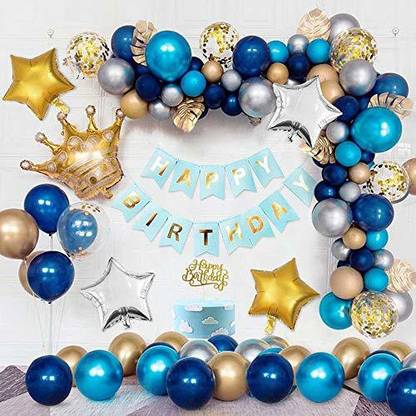 Prihit Blue Happy Birthday Decoration Combo - 59pcs Boys Set Banner, Balloon