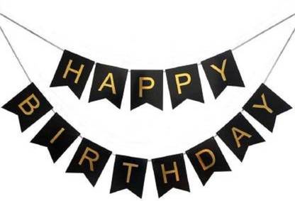 ZUZU COLLECTION Black Black Happy Birthday Banner Decoration for Boys, Girls, Boyfriend, Girlfriend, Husband,Kids Bday Celebrations, Bunting Tags, Flag Decorative Items Decor Banner (5 ft, Pack of 1)