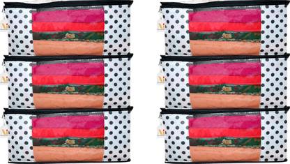 Ankit International BBSC_06_AI Saree Cover Designer Polka Dot Design 6 Piece Non Woven Fabric Saree Cover Set with Transparent Window, Extra Large, Black & White POLKA-6 BBSC_06_AI