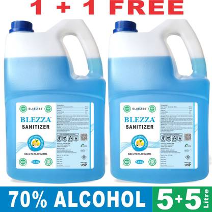 ELIBLISS Blezza Aloe Vera Liquid 70% Based Kills 99.99% Germs & Flu Viruses with triple action formula FDA APPROVED  Can 5 liter Pack Of 2 Hand Sanitizer Can