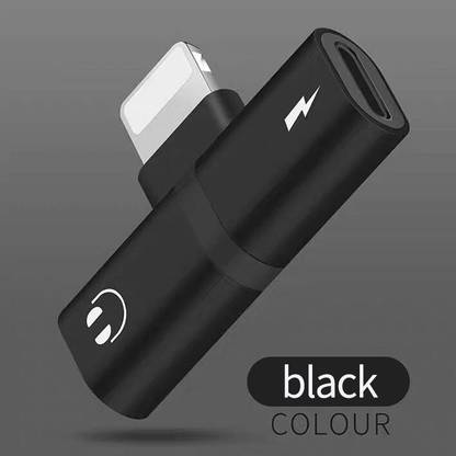 VOROID Cool Black XI™-66-IK-Splitter for iPhone 7, 7, 8, 8 Plus, X, Xr, Xs, iPad Pro, 2 in 1 Dual Headphone Jack Audio and Charge Phone Converter