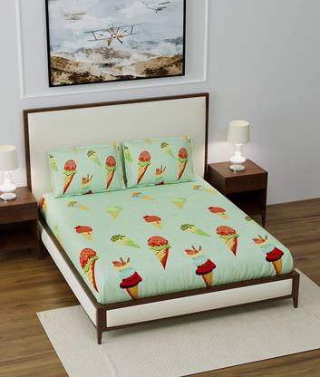 Spangle Homes 130 TC Polycotton Double Printed Fitted (Elastic) Bedsheet