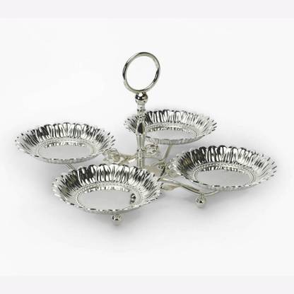 MeLANgE Silver Plated Decorative Bowl 4-in-1 Silver Centerpiece Bowl With Stand