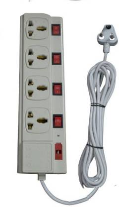 TOBY Extension Board 4+4 with 4 Mtr Cord and 4 Universal socket with Safety Fuse and LED Indicator 5 A Three Pin Socket