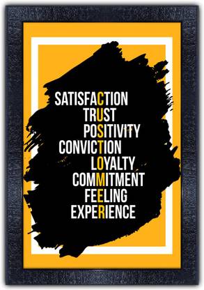 Poster N Frames 538-MOTIVATIONAL QUOTES satisfaction trust positivity conviction loyalty commitment feeling experience with Wooden Synthetic Frame Digital Reprint 19 inch x 13.5 inch Painting