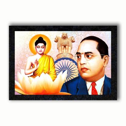 pnf UV Textured Art Print of Indian Freedom Fighter Dr. B. R. Ambedkar with Wooden Synthetic Frame Digital Reprint 13.5 inch x 19 inch Painting
