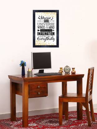 pnf 327-MOTIVATIONAL QUOTES music gives soul to the universe wings to the mind flight to the imagination and life to every thing with Wooden Synthetic Frame Digital Reprint 19 inch x 13.5 inch Painting
