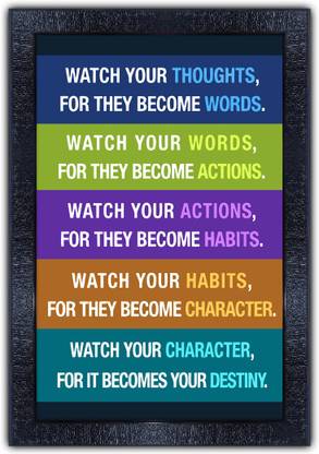 pnf 520-MOTIVATIONAL QUOTES watch your thoughts with Wooden Synthetic Frame Digital Reprint 19 inch x 13.5 inch Painting