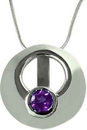 Surat Diamond Round Shaped Amethyst Pendant set in 925 Sterling Silver with 18 IN Chain (SDP336) Sterling Silver Amethyst Sterling Silver Pendant