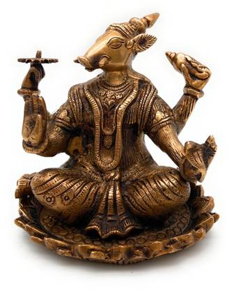 Bhunes Brass | Varaha Idol | Bhudevi | Varaha Avatar | Varaha Swamy With Bhudevi | Lakshmi | Varaha Lakshmi |Vishnu Idol | Lord Vishnu | Vishnu Idol Brass | Murti | Idol Decorative Showpiece  -  15 cm