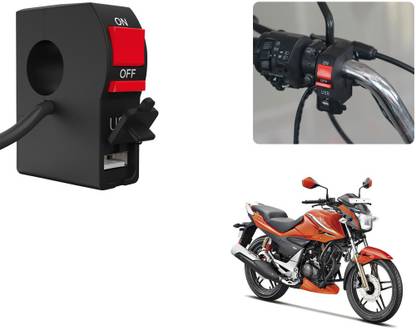 Selifaur C179 - Bike Headlight On/Off Switch Button Signal Light Switch with USB Charging Port Applicable For Hero CBZ Xtreme 2 A Bike Mobile Charger