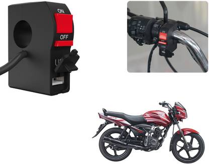 Selifaur C135 - Bike Headlight On/Off Switch Button Signal Light Switch with USB Charging Port Applicable For TVS Jive 2 A Bike Mobile Charger