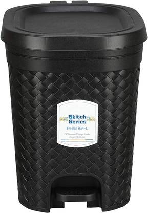 Randal Stitch Pedal Waste Bin Modern Design Trash Can Plastic Dustbin _ 15 L ( Black ) Plastic Dustbin