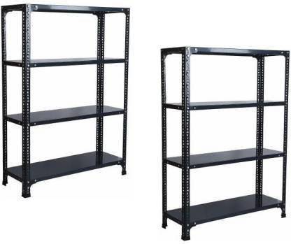 Spacious 4 Shelf Multipurpose Slotted Angle Rack , 123377 (Grey) Luggage Rack Pack of 2 Luggage Rack Luggage Rack
