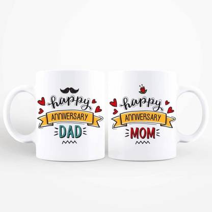 DIGITAL SHOPEE Happy Anniversary MOM DAD Cute Design Printed Premium Quality Ceramic Coffee Mug