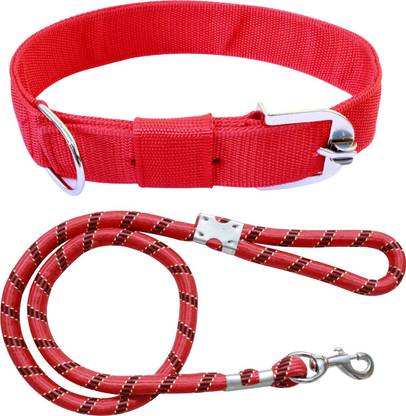 ADIOS Dog Belt Combo of 1.5 inch Red Dog Collar with Red Lead Specially for Large Dog Collar & Leash
