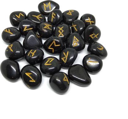 Crystals Way Letter engraved crystal rune stone set for crystal healing, reiki - 25 pieces (Black Onyx) Decorative Showpiece  -  4 cm