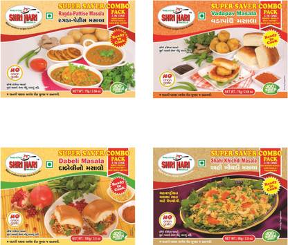 shri hari masala Ragda Masala + Pattise Masala + Khati Mithi Chutney 75GM, Shahi Khichdi Masala + Kadhi Masala + Tikhi Chutney 80GM, Samosa Masala + Spicy Chutney + Khati Mithi Chutney 100GM, Dabeli Masala + Spicy Chutney + Khati Mithi Chutney 100GM
